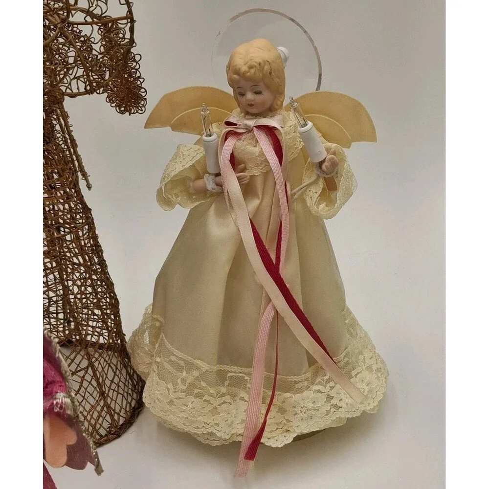 Vintage Angel Tree Toppers  Mixed Lot Of 4 Porcelain, Wire, Paper, Resin, Fabric